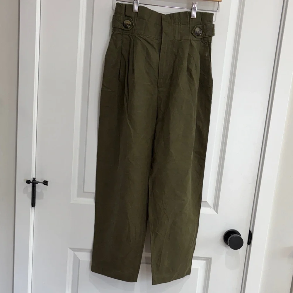 Zara‎ Womens Khaki Green Paperbag Trousers